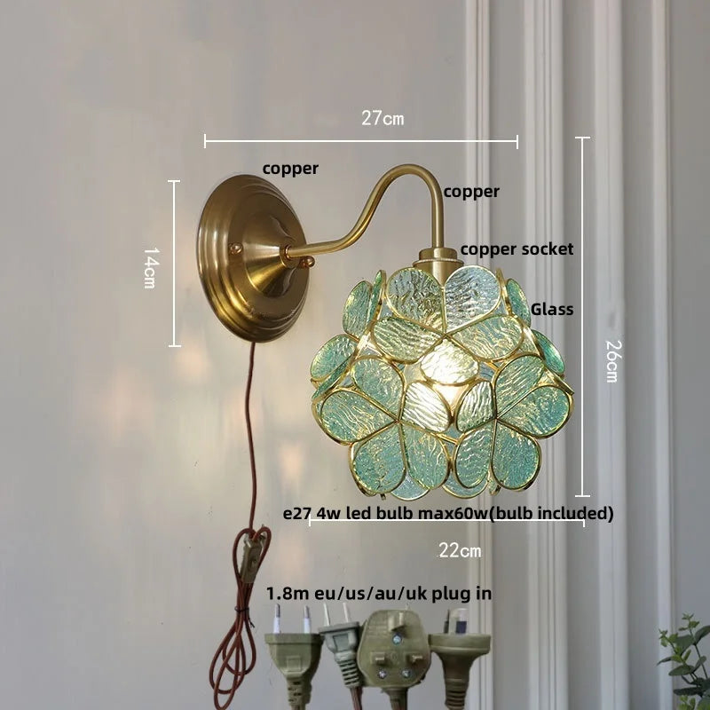 Pink Glass LED Wall Sconce Nordic Brass Fixture