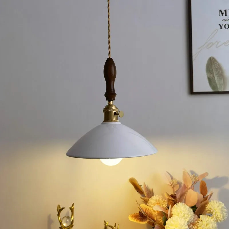 Ceramic LED Pendant Lamp: Modern Wood Handle Hanging Light Fixtures