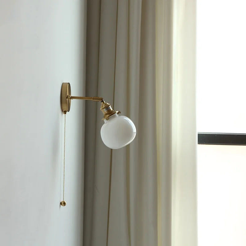 Clear Glass LED Wall Sconce Pull Chain Switch Modern Bathroom Mirror Light