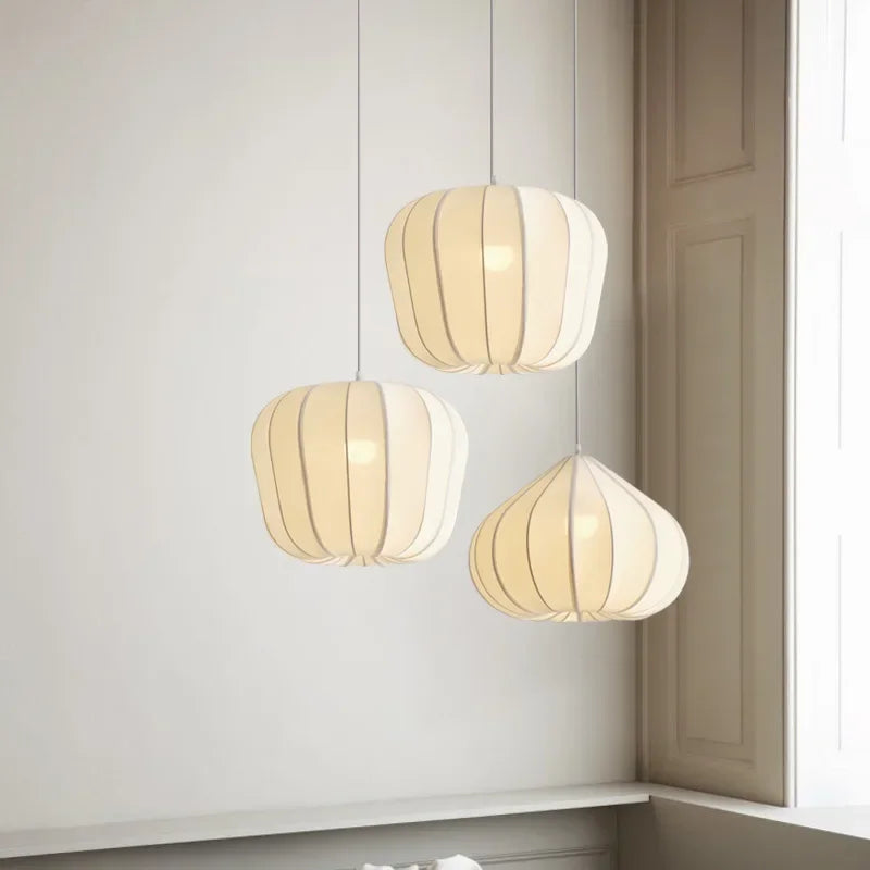 Afralia™ Nordic Style Creamy E27 Pendant Light Fabric Chandelier_Lamp Dining Room Suspended LED Bar Droplight