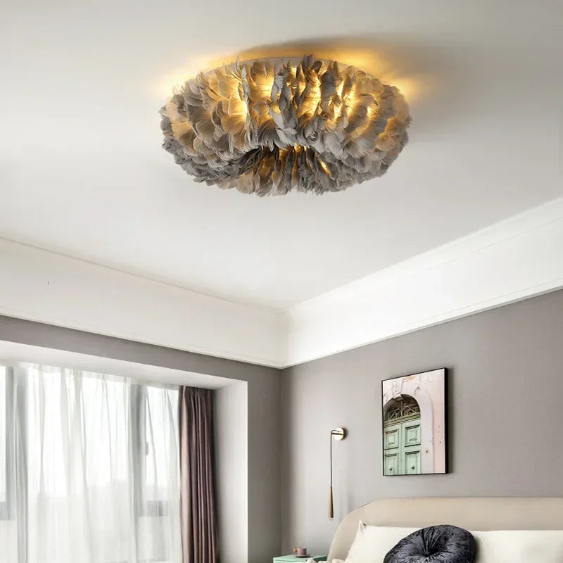 Feather Ceiling Lamp: Stylish Round DownLights with E27 Bulb for Home Decor