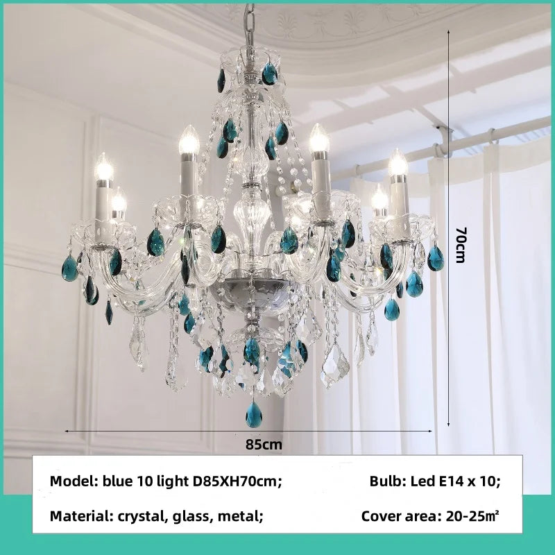 Blue Crystal Chandelier: Luxury E14 Pendant Lights for Living Room and Bedroom