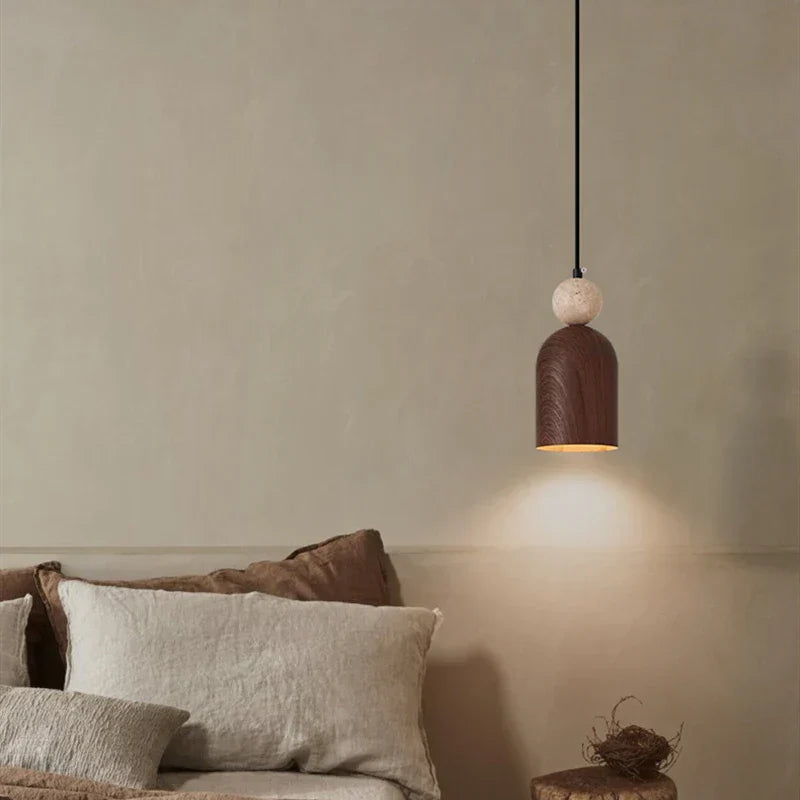 Yellow Travertine Stone LED Pendant Light: Modern Iron Fixture for Home Decor