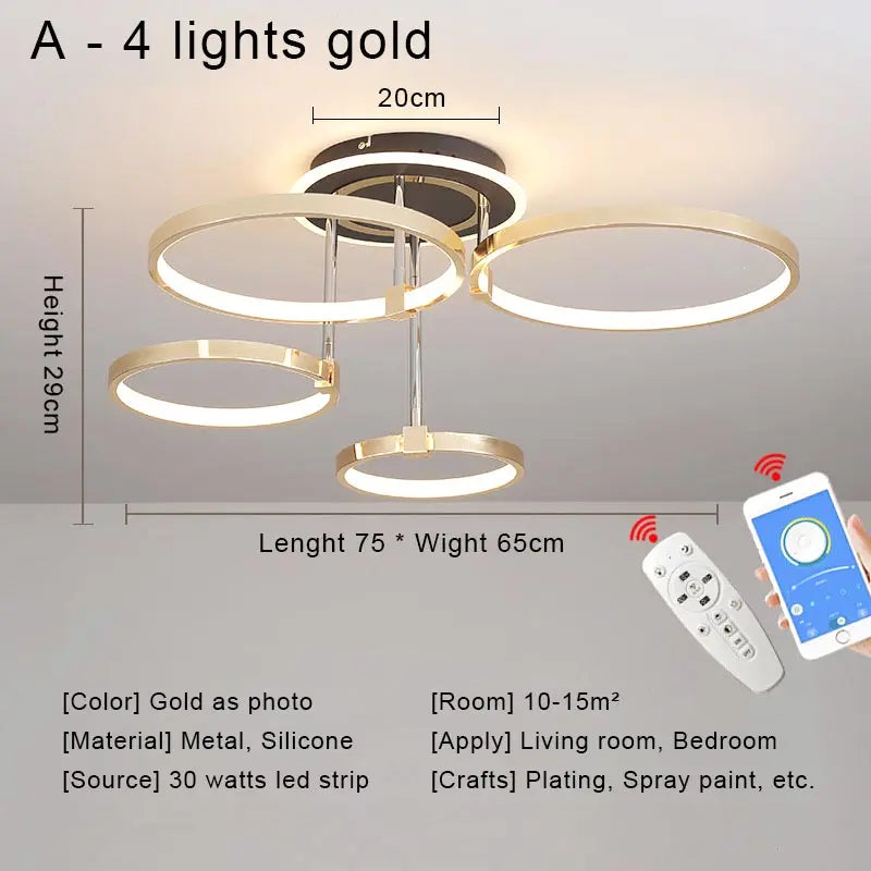 Modern Chrome Ceiling Chandelier LED Light Fixture with Remote Control for Home Decor