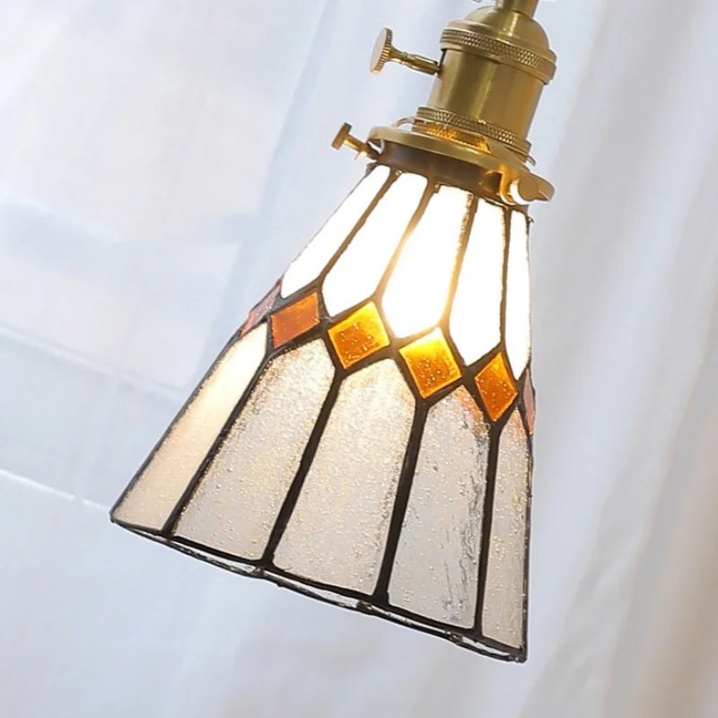 Afralia™ Tiffany Glass LED Pendant Light with Walnut Copper Knob Switch