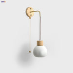 Ceramic Wood Wall Sconce LED Light with Pull Chain Switch - Modern Nordic Style