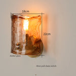 Amber Glass LED Wall Lamp for Bedroom Minimalistic Copper Lighting