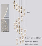 Spiral Gold LED Chandelier Acrylic Pendant Lights for Modern Bedside Stairs