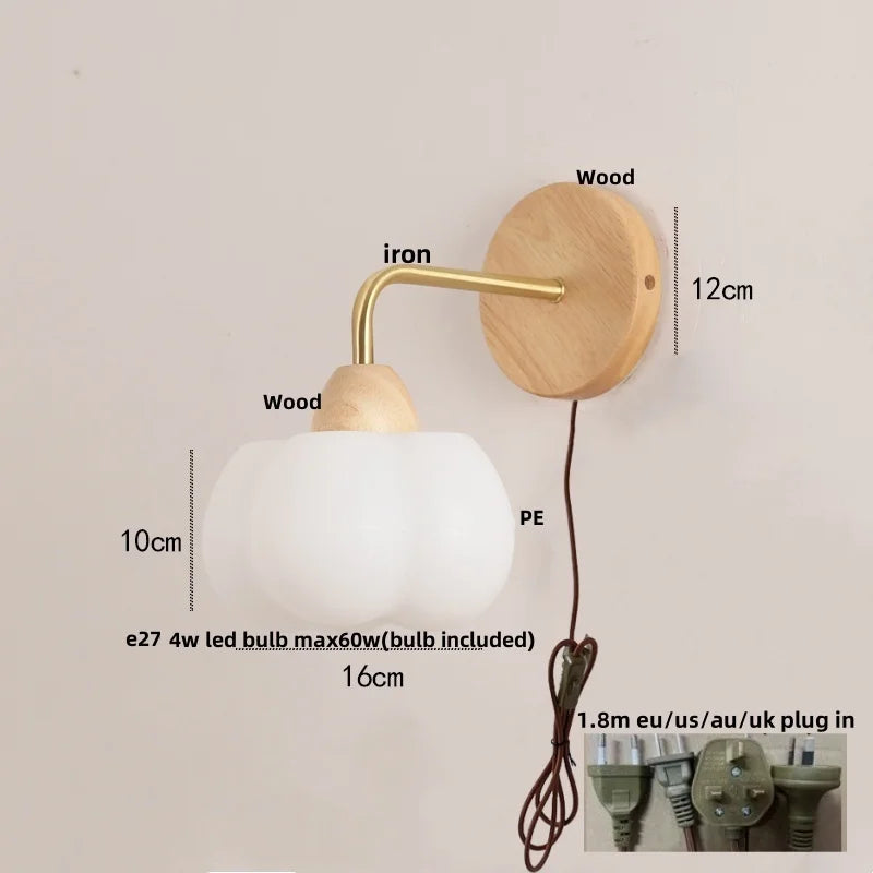 Wood Canopy LED Wall Light with Pull Chain Switch for Bar, Bedroom & Restaurant
