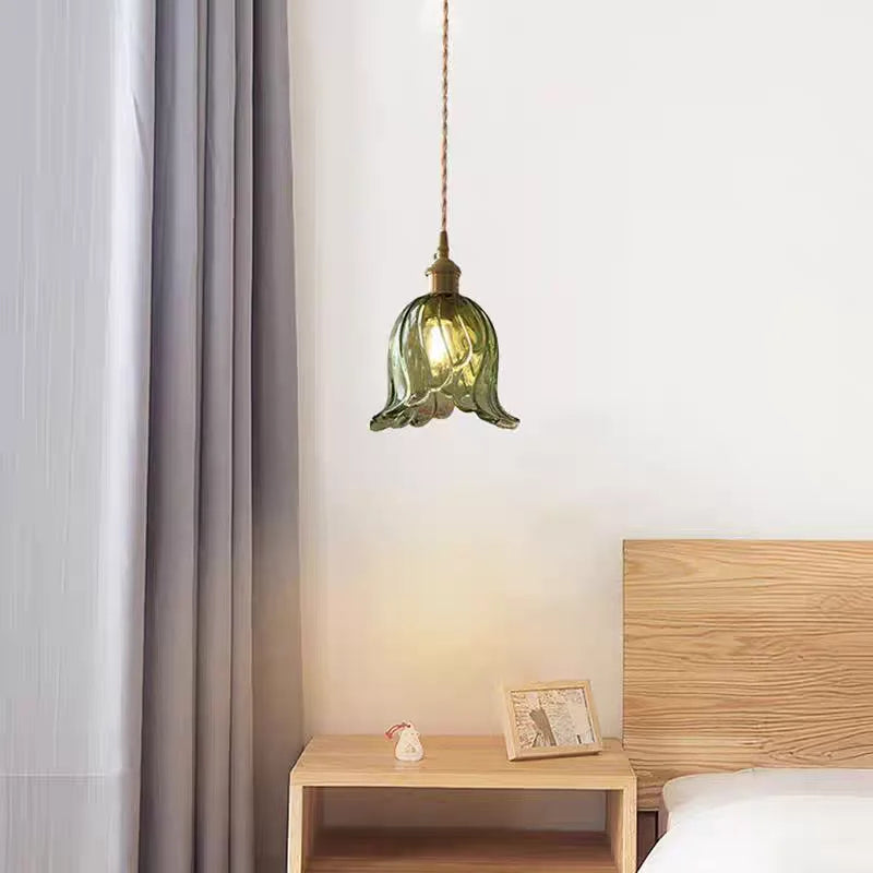 Nordic Green Glass LED Pendant Lamp for Dining Room, Adjustable Modern Stair Hanging Light