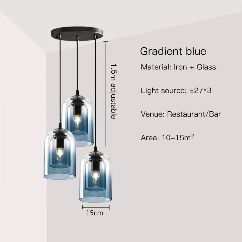 Smoke Grey Glass Chandelier for Living room Bedroom Kitchen Coffee Shop Light