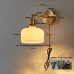 Ceramic LED Wall Sconce with Walnut Wood Pull Chain Switch - Nordic Style