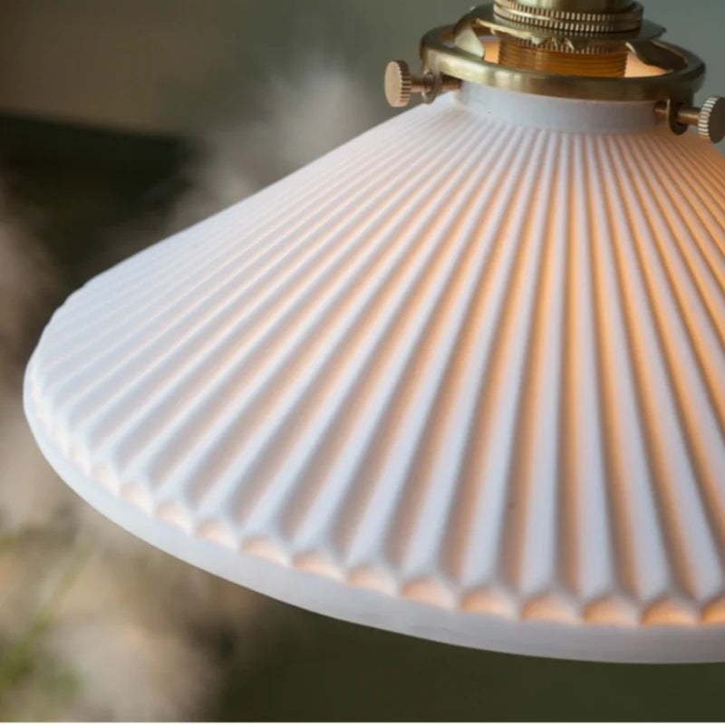 Ceramic LED Pendant Light: Modern Brass Hanging Lamp for Home Decor