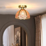 Handcrafted Glass Crystal Copper Ceiling Light Fixture for Dining Bedroom Kitchen