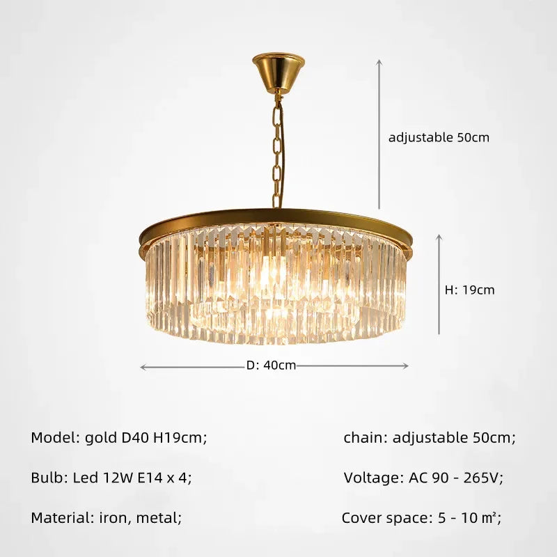 Gold Black Metal Crystal Pendant Lights Chain Hanging LED Suspension Lamp Fixtures