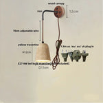 Afralia™ Yellow Travertine LED Wall Sconce Pull Chain Switch, Nordic Modern Wood Mirror Light