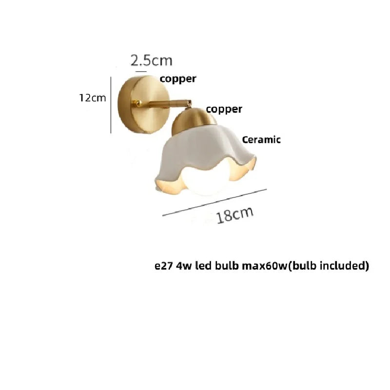 Copper LED Wall Light Fixture Pull Chain Switch Simple Art Bedside Lamp