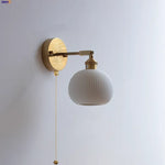 White Ceramic LED Wall Sconce with Pull Chain Switch & Rotate Copper Finish