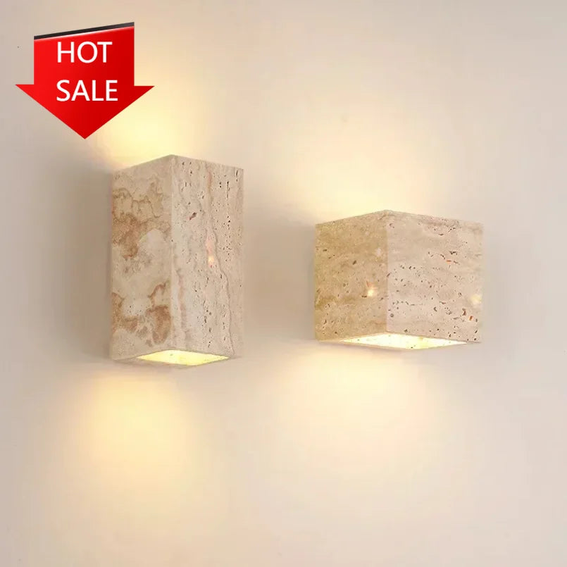 Yellow Travertine Stone Wall Sconce for Indoor/Outdoor Decor & Ambiance