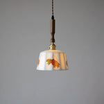 Brown Wood LED Pendant Light - Nordic Modern White Ceramic Hanging Lamp