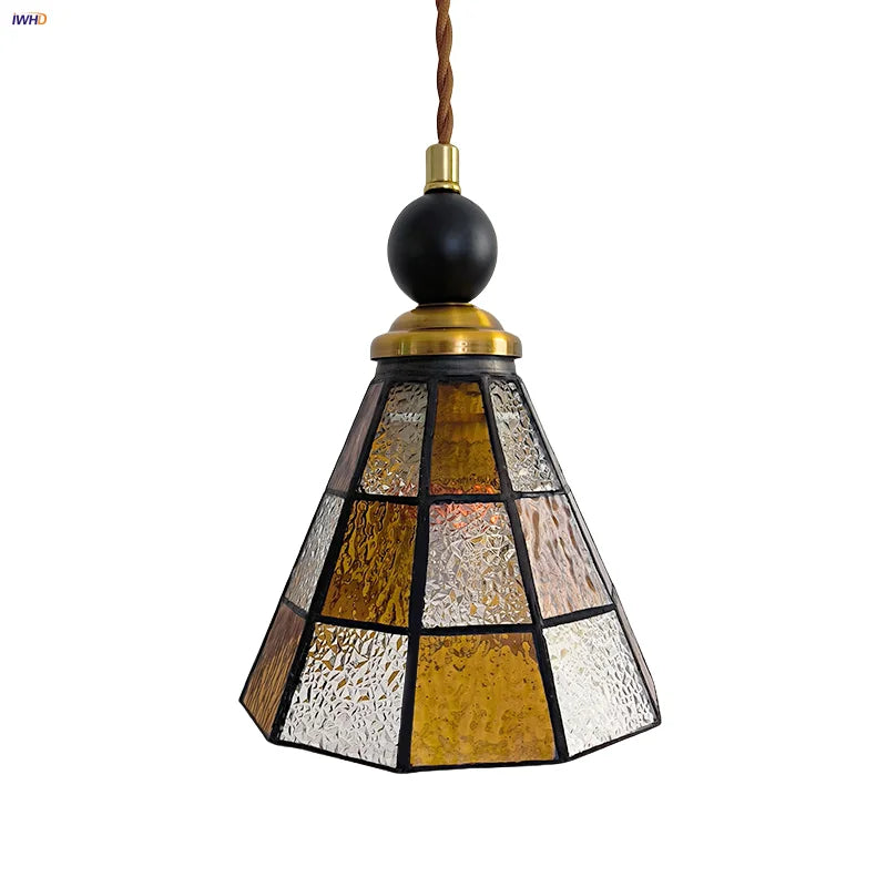 Afralia™ Tiffany Glass Wood LED Pendant Lamp Adjustable Hanging Light Fixture
