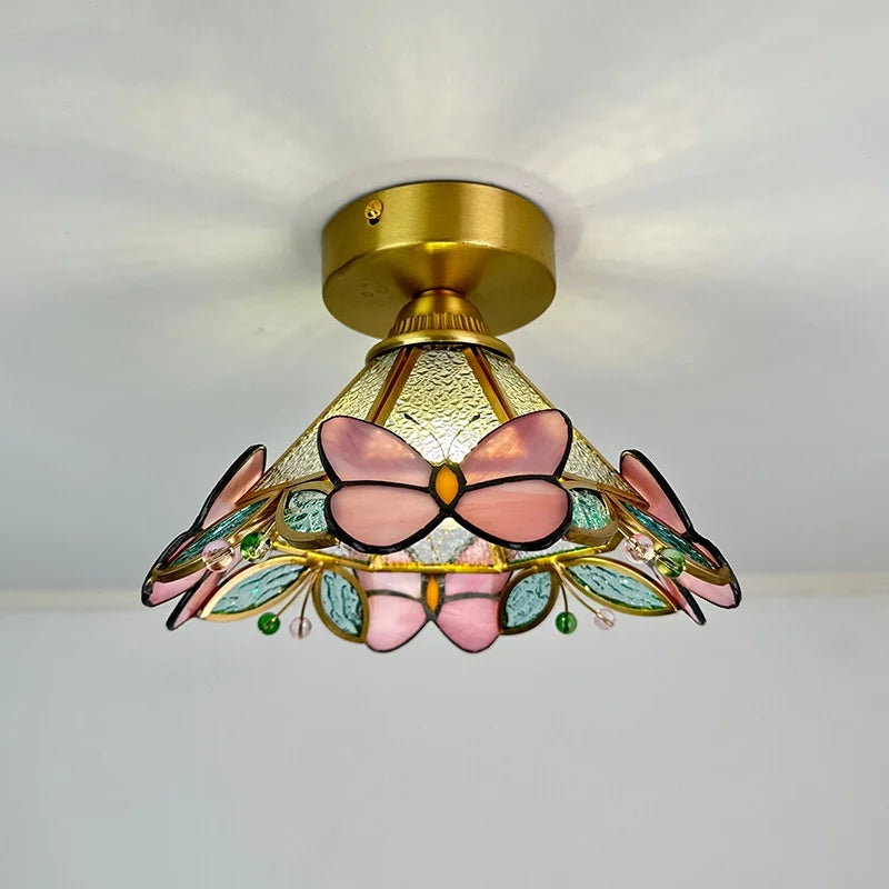 Modern Glass Copper LED Ceiling Light Fixture for Balcony, Living Room, Porch.