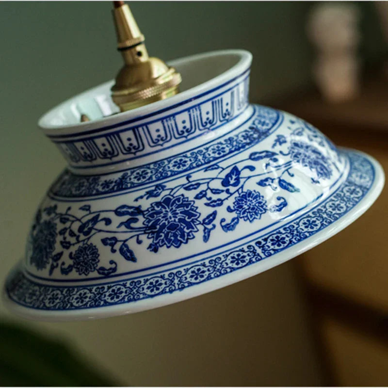 Vintage Ceramic LED Pendant Light with Adjustable Copper Socket & Knob Switch