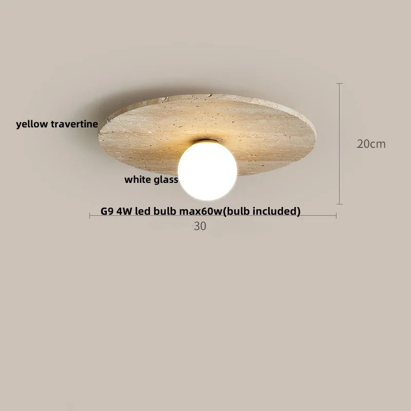 Ellipse Stone LED Ceiling Light Natural Travertine Lamp Plafon