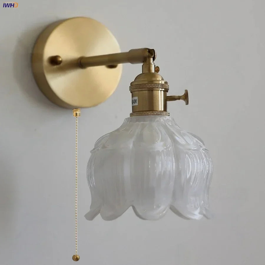 White Flower Glass Wall Lights: Up Down Rotate LED Bedroom Hotel Lamp