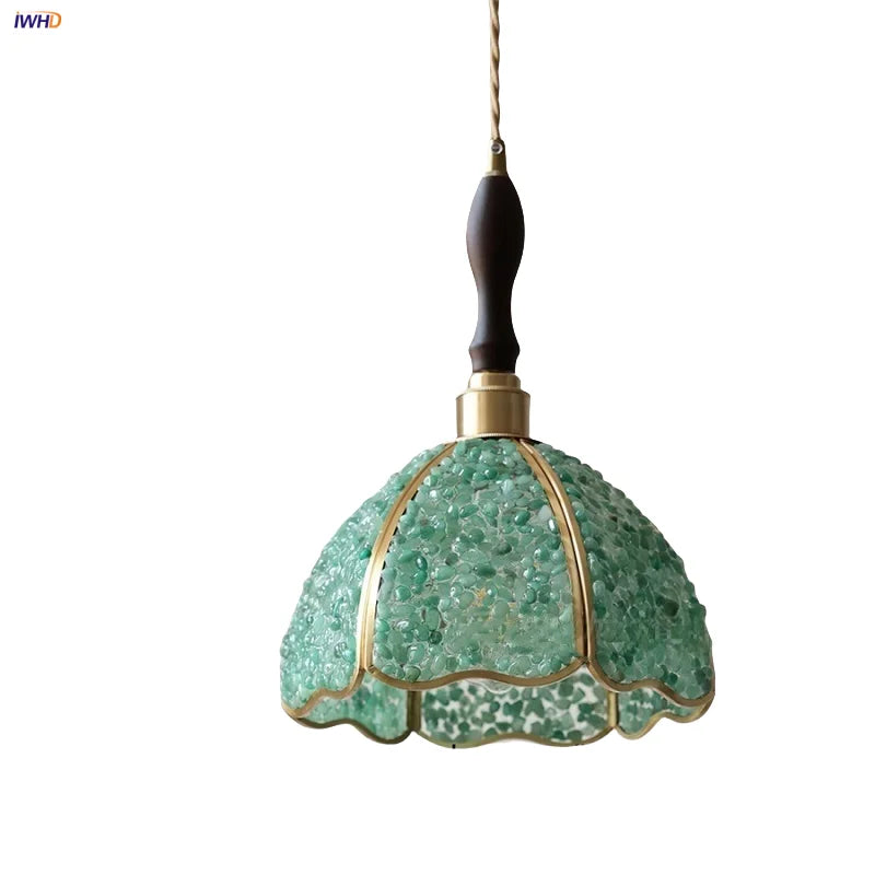 Afralia™ Copper Walnut LED Pendant Lamp Crystal Glass Hanging Light