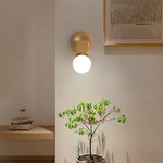 Modern Copper Wood LED Wall Lights with Pull Chain Switch for Bedroom Vanity.