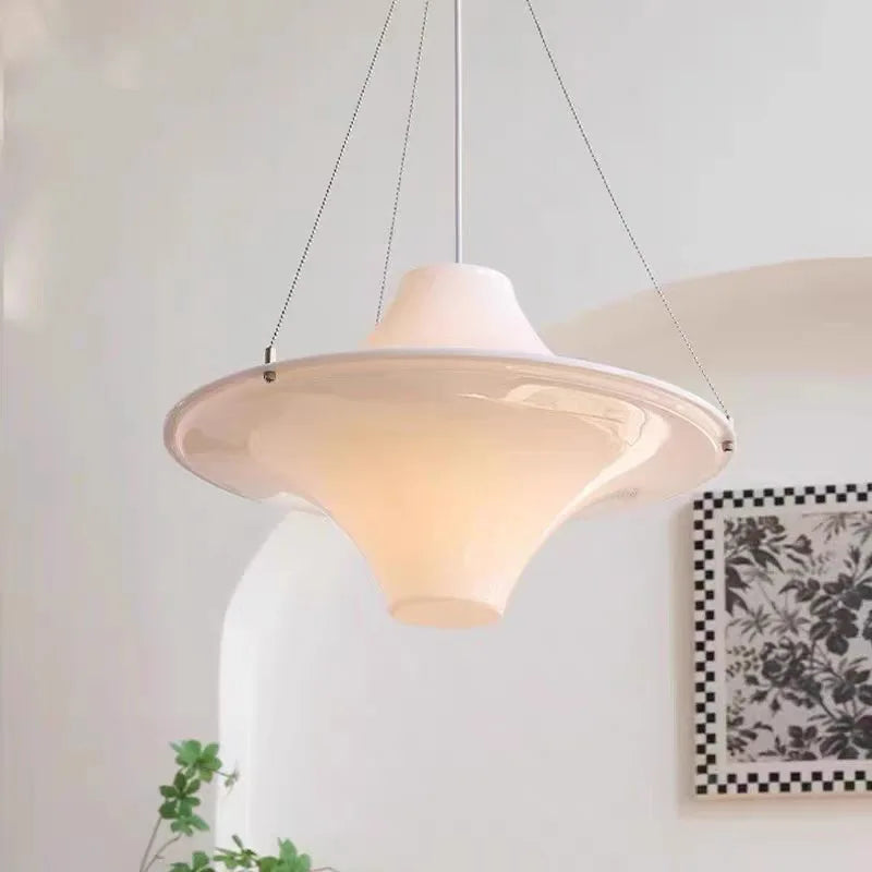 UFO Chandelier Cream LED Pendant Light Acrylic Saucer Lamp for Home Decor