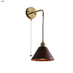 Wood LED Wall Lamp with Copper Socket & Pull Chain Switch - Adjustable Staircase Light