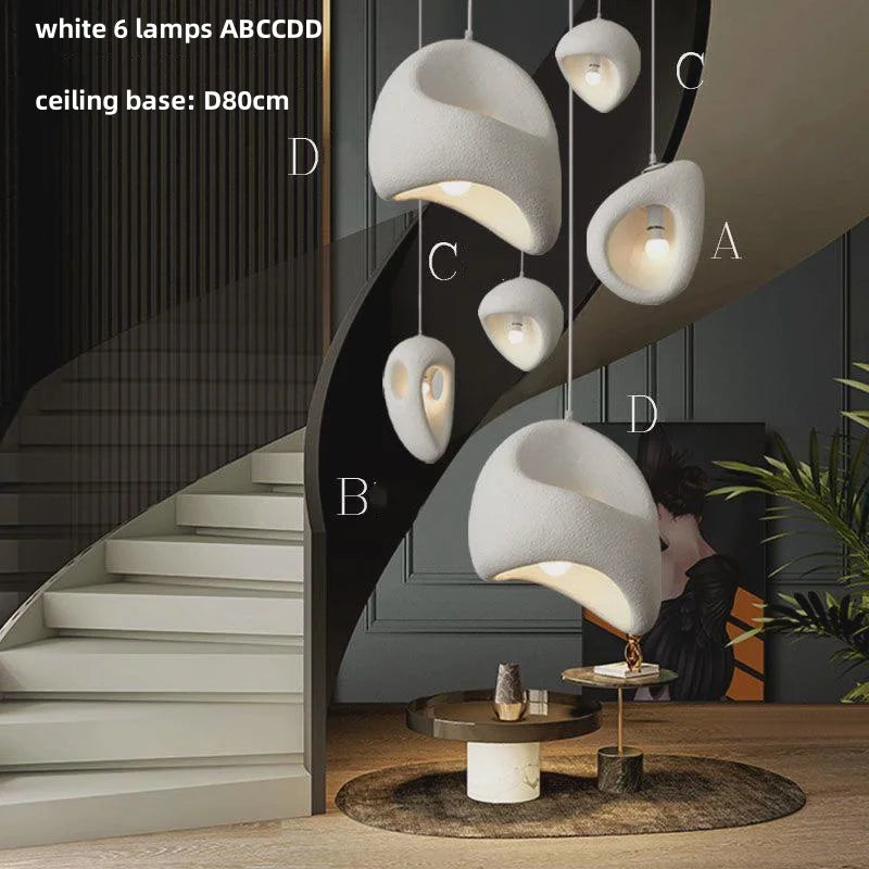 Wabi-sabi Resin Pendant Chandelier | Nordic Villa Stair Decor Droplight