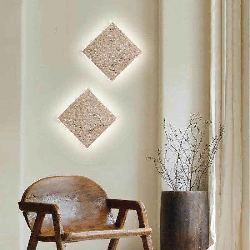 LED Wall Lamp Sconce Yellow Travertine Square Stair Light Waterproof Fixture