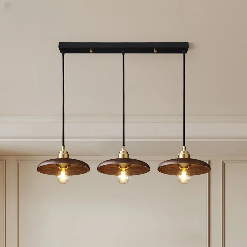 Japanese LED Pendant Light Vintage Style Wood Copper Hanging Lamp
