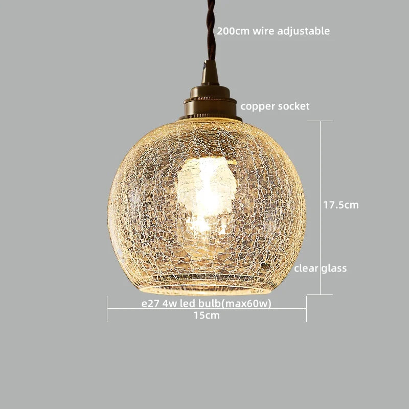 Copper Glass Chandelier LED Pendant Light for Living Room Dining Bar Kitchen