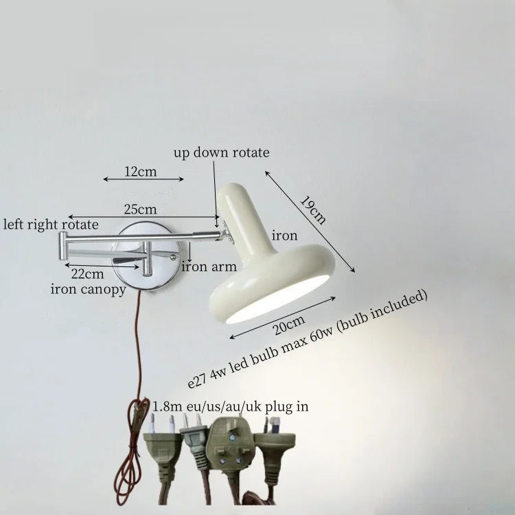 Swing Arm LED Wall Lamp Cream for Living Room Bedside Mirror Light