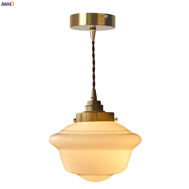 Afralia™ Cream Glass LED Pendant Brass Hanging Lamp for Kitchen Restaurant Living Room