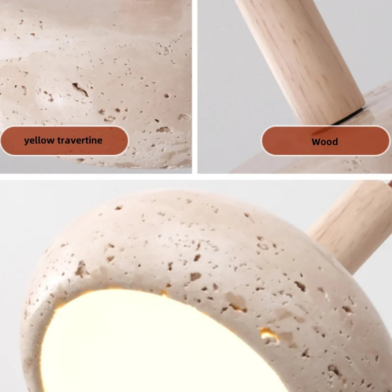 Wood Nordic LED Hanging Pendant Light Yellow Travertine Modern Balcony Bedroom Restaurant