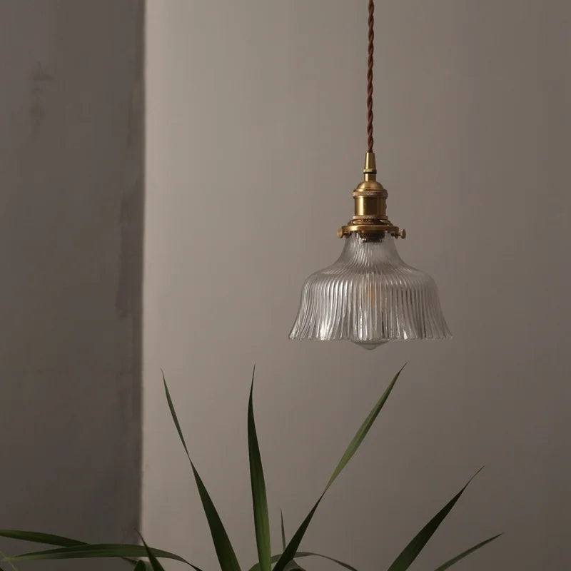 Afralia™ Vintage Flower LED Glass Brass Pendant Lighting