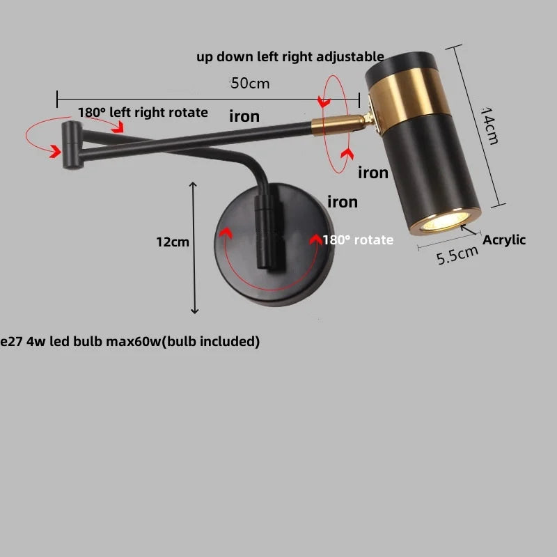 Afralia™ Rotatable LED Wall Sconce Swing Arm Light Fixture - Nordic Design