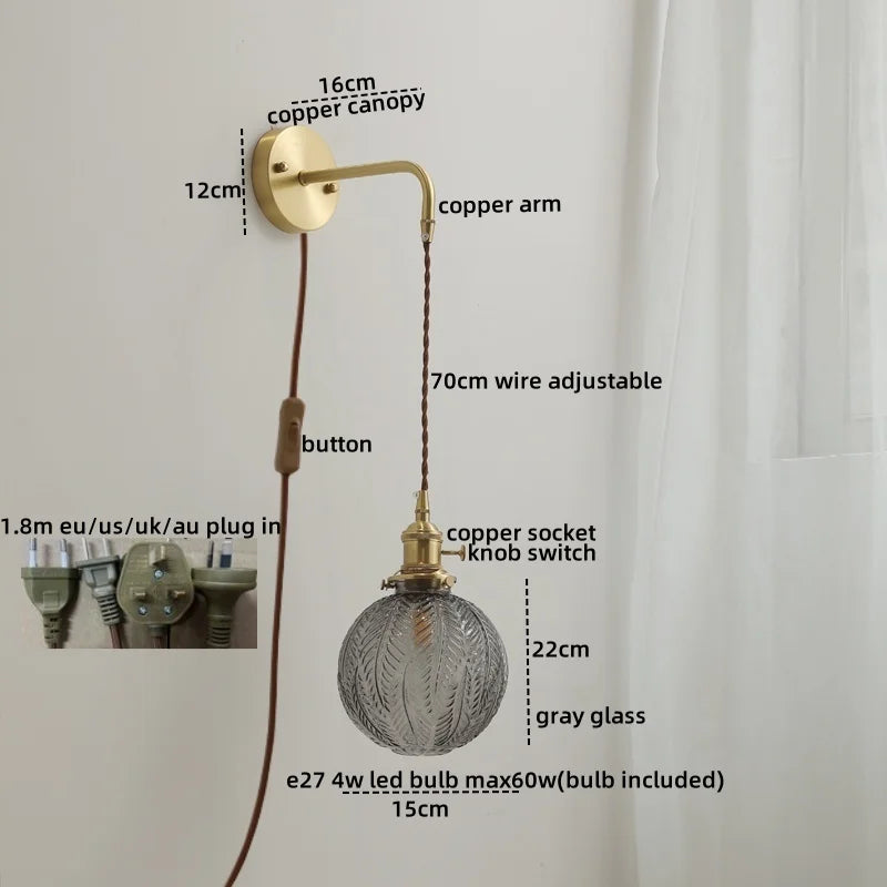 Gray Glass LED Wall Sconce Lamp for Home Decor, Bedroom, Living Room - Nordic Design