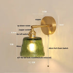 Afralia™ Green Glass LED Wall Lights Pull Chain Switch Vintage Style Bedside Lamp