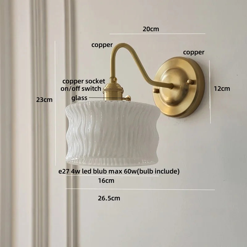 Clear Glass Wall Sconce LED Lights Modern Nordic Copper Bedside Lamp