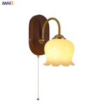 Afralia™ Modern Walnut Wood LED Wall Light Fixture with Pull Chain Switch