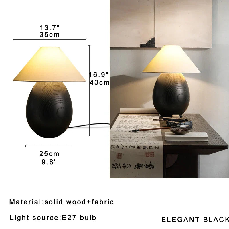 Wooden Mushroom Desk Lamp Black Engraved Table Light for Office Décor