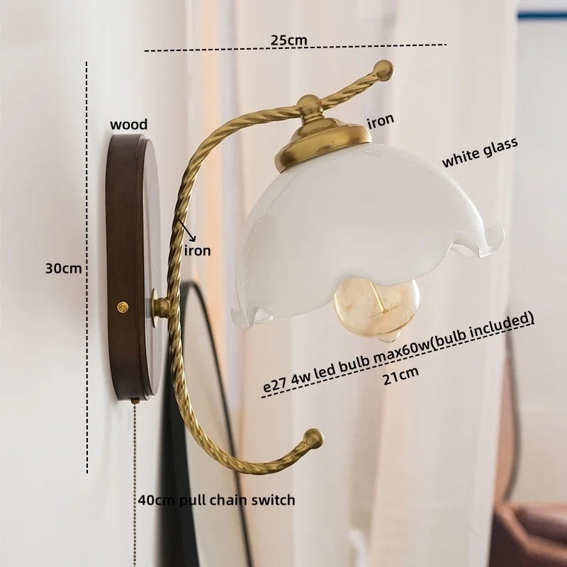 Iron Glass LED Wall Lights Modern Bedside Lamp 4w Bulb for Bathroom Bedroom Living Room