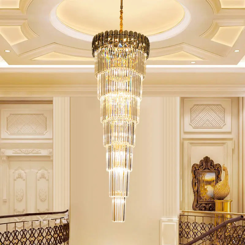 Luxury Crystal Chandelier Spiral Staircase Pendant Lights