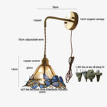 LED Butterfly Glass Wall Lamp Sconce with Pull Chain Switch
